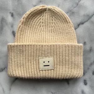 Acne Studios Pansy Face Patch Rib Wool Beanie